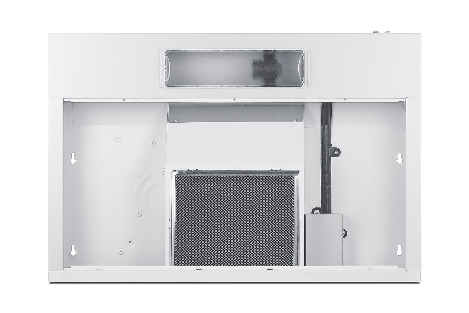 30 inch wide ADA compliant under cabinet convertible range hood for ducted or ductless use in white, made in North America with a remote wall switch